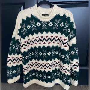 Cozy Green and Cream Wool Knit Sweater